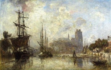 ヨハン・ジョンキント Painting - ドルドレヒト港の船の海の風景 ヨハン・バルトルト・ヨンカインド